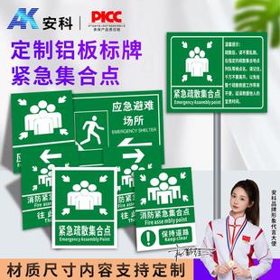 紧急疏散集合点 消防验厂 应急火灾逃生指示牌反光牌铝牌厂家
