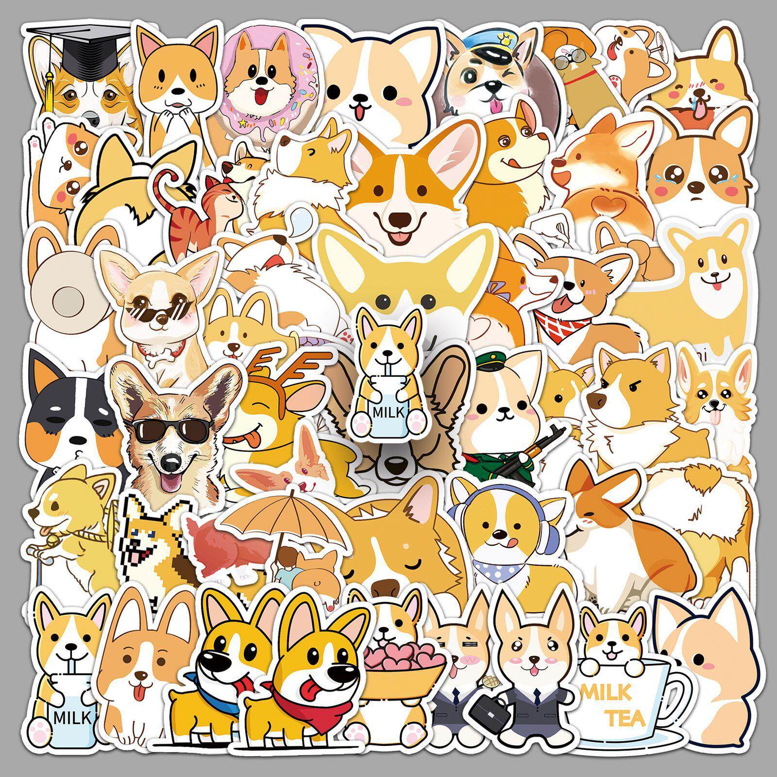 50张卡通柯基狗狗行李箱旅行箱自行车滑板车防水汽车手机装饰贴纸