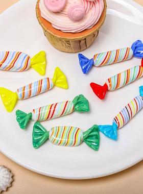 新款创意彩色条纹糖果玻璃工艺品摆件家居办公桌面摆饰汽车装饰品