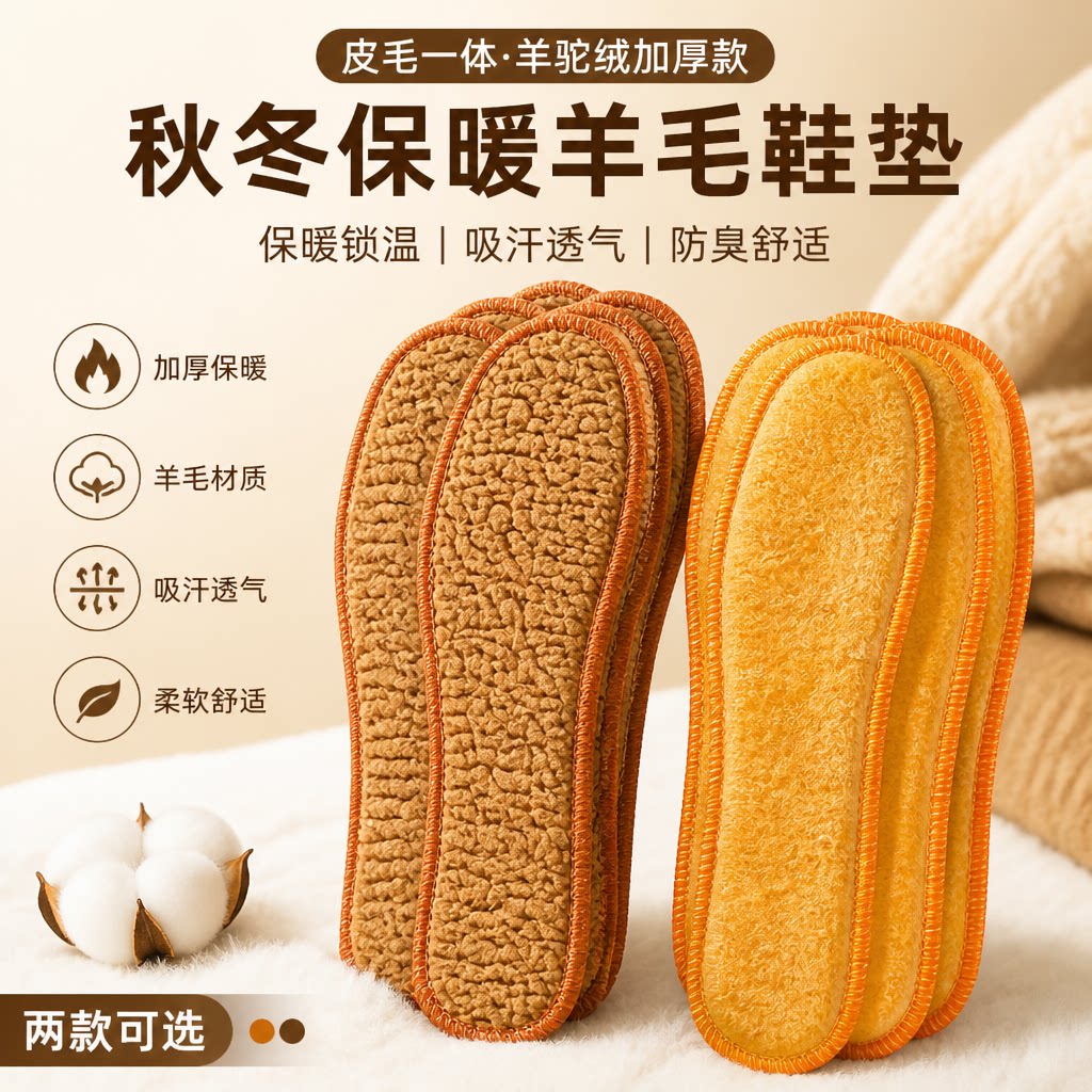 秋冬季保暖棉绒皮毛一体加厚鞋垫