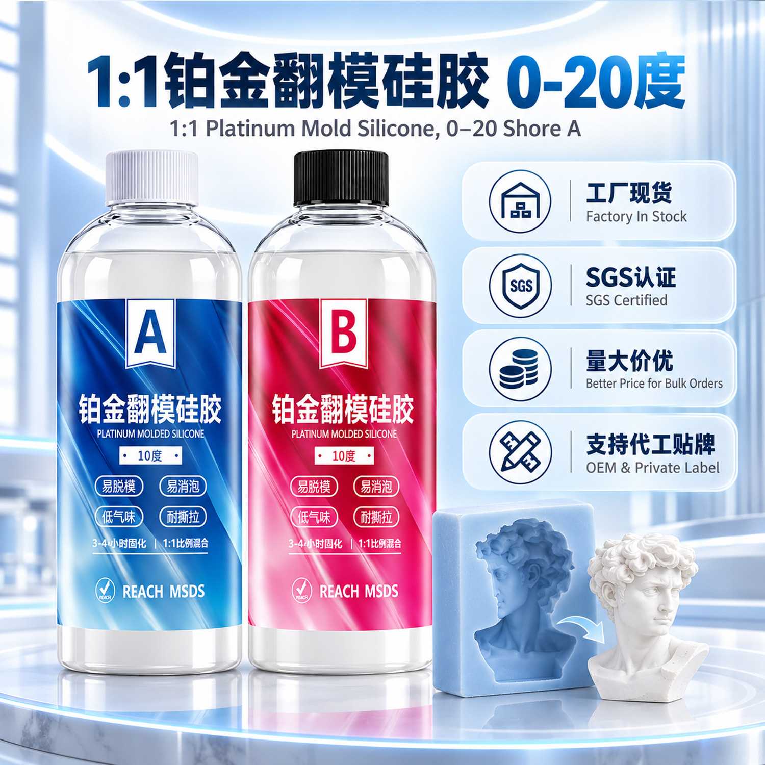 1:1半透明手办模型硅胶DIY石膏制作模具材料硅胶香薰蜡烛翻模ab胶