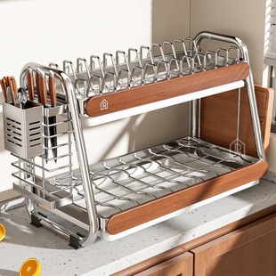 304不锈钢碗碟收纳架厨房置物架台面多功能放碗筷盘多层沥水碗架