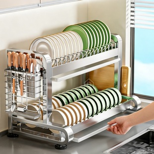 不锈钢沥水碗架厨房置物架碗柜多功能家用放碗盘子多层碗碟收纳架