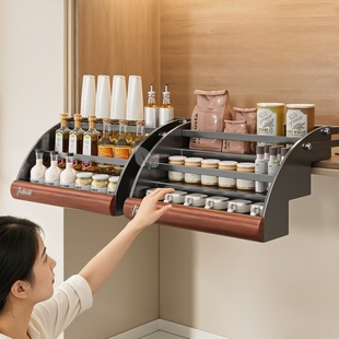 厨房吊柜升降拉篮下拉式置物架多功能分格收纳架可伸缩调料整理架