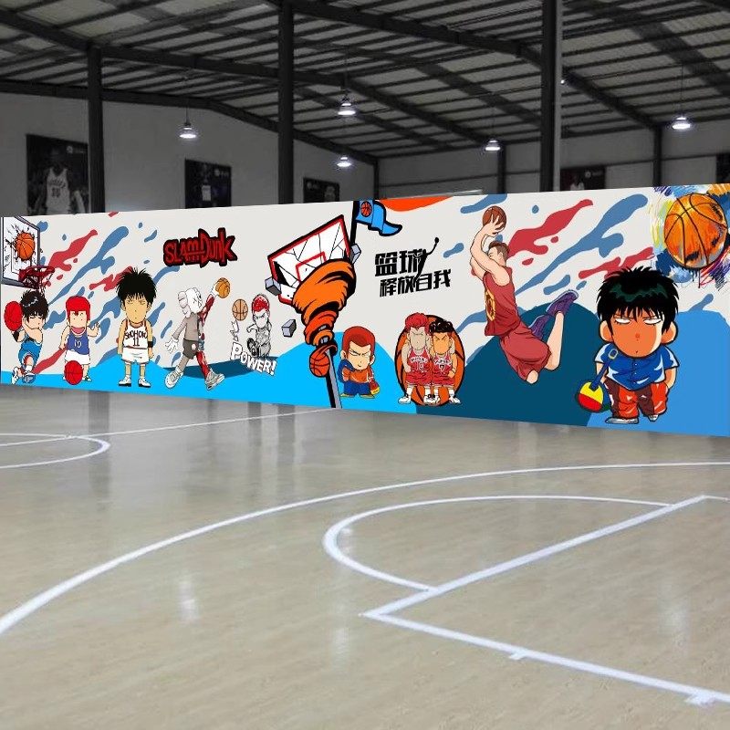 涂鸦篮球体育馆墙纸背景墙壁画个性墙布工装幼儿少年主题培训运动