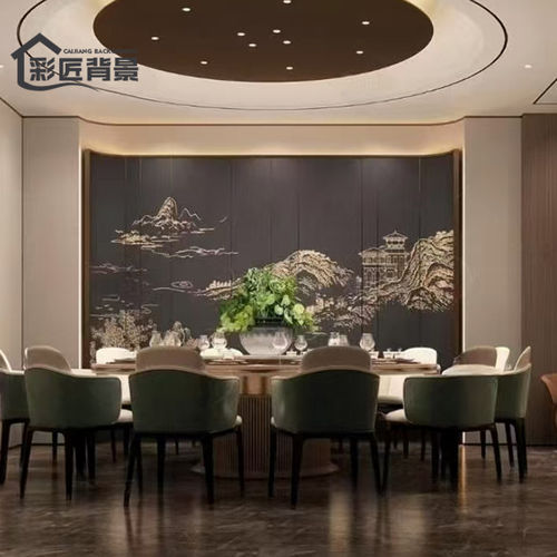 新中式刺绣硬包背景墙酒店会所餐厅包厢硬包浮雕墙布茶楼装饰壁画