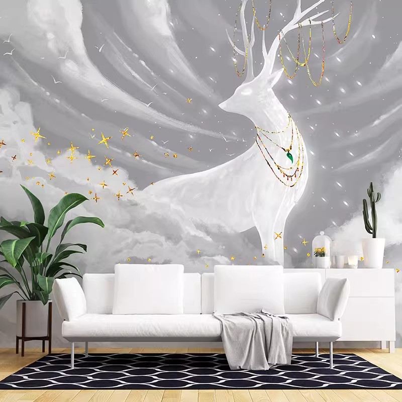 轻奢电视背景墙壁纸法式客厅卧室