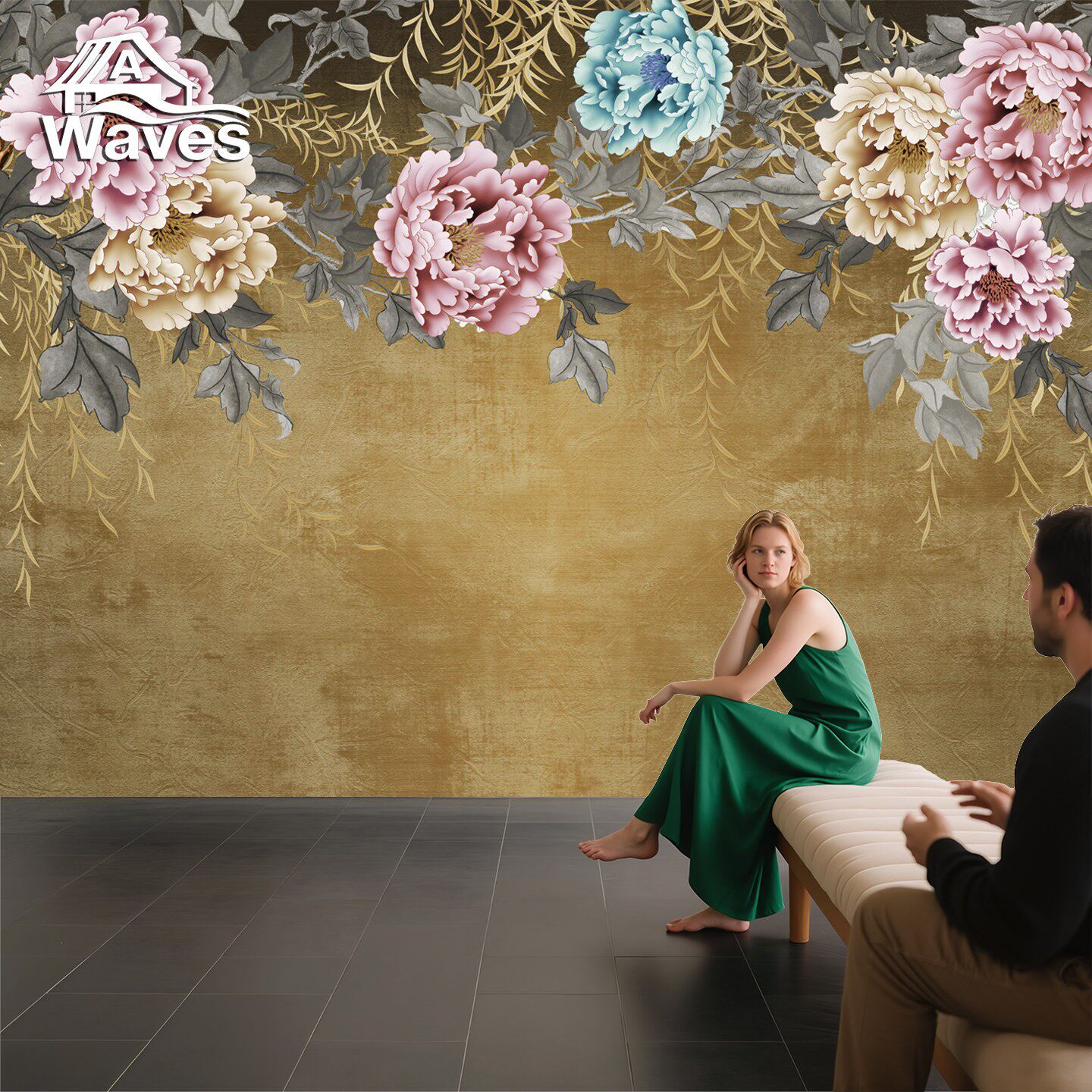 北欧复古田园牡丹花卉墙布客厅背景墙壁画无缝沙发轻奢法式3d墙纸