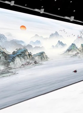 新中式竹木纤维电视背景墙集成墙板水墨山水画碳晶板影视墙护墙板