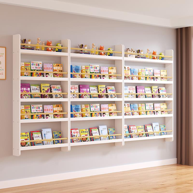 儿童实木书架门后窄柜上墙款置物架家用多层阅读绘本架壁挂架