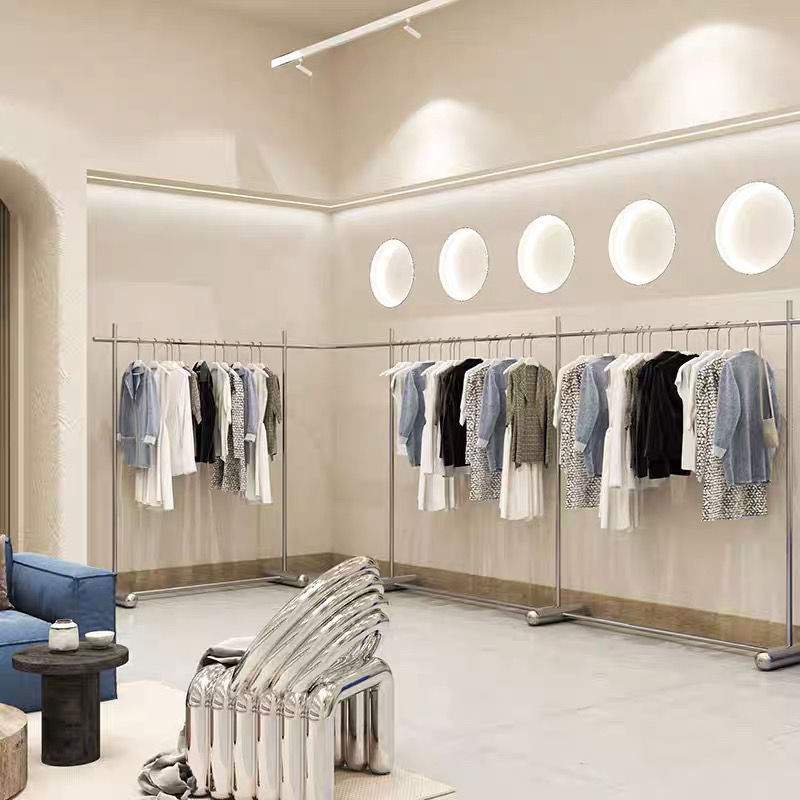 不锈钢服装货架展览厅加厚拉丝服装展示架挂衣服架子男女装店展架
