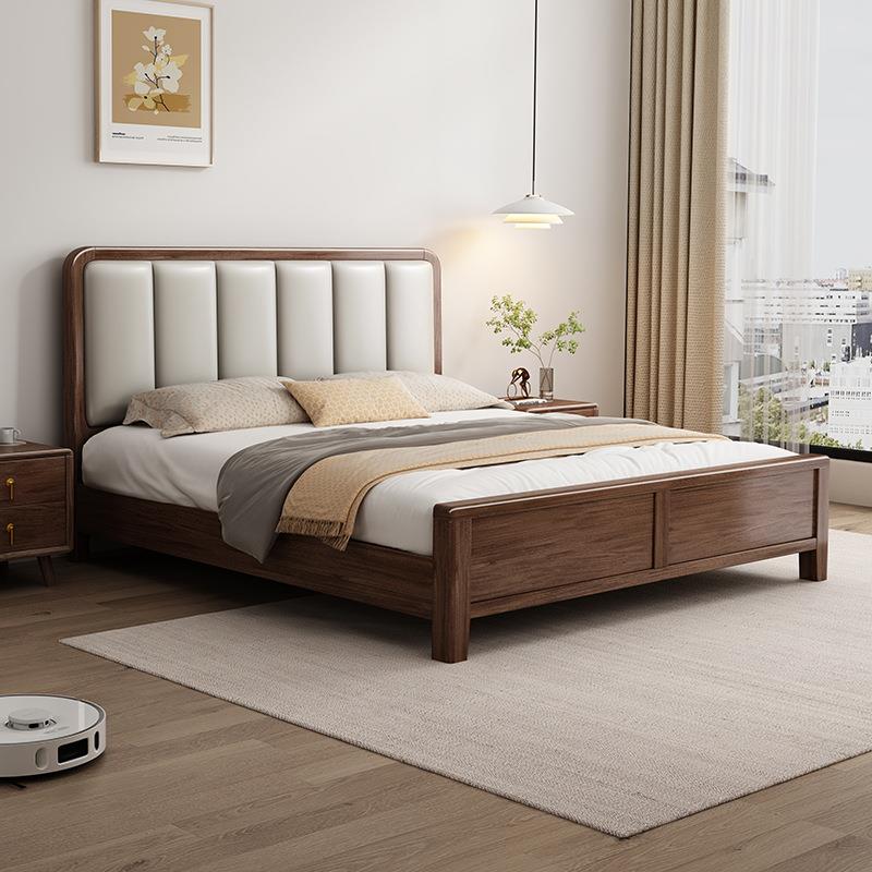 胡桃木床新中式实木床出租房用简约现代储物床1米8双人床家用床