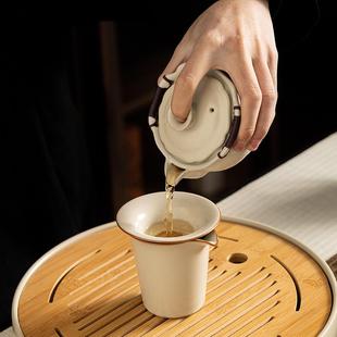 直销米黄汝窑盖碗茶杯陶瓷手抓壶功夫茶具套装 新款 客厅会客家用泡