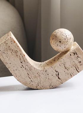 侘寂风轻奢几何抽象圆球勾形艺术摆件客厅样板房书房酒柜软装饰品