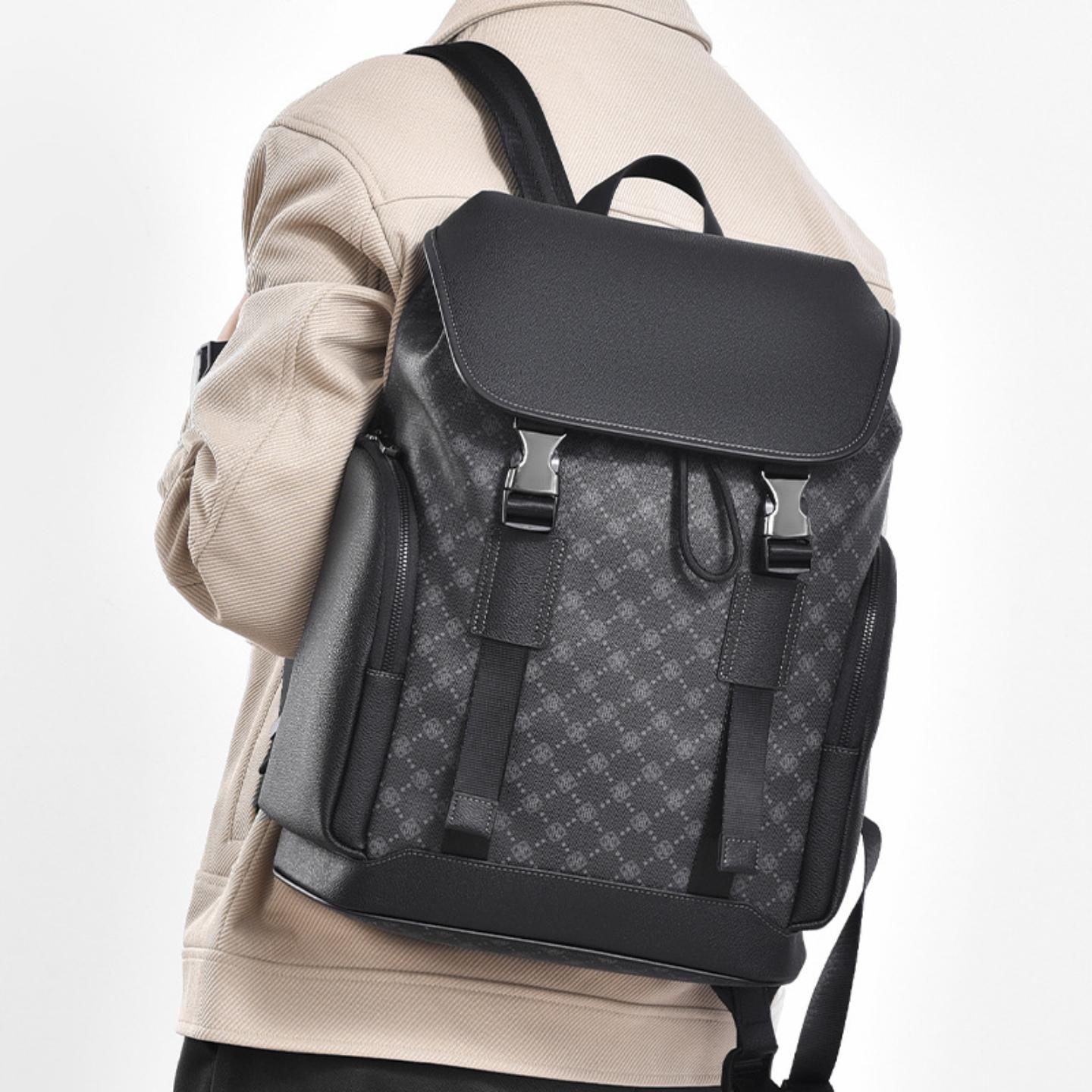 双肩包男士高级感商务潮牌电脑包背包通勤出差旅行大容量书包老花