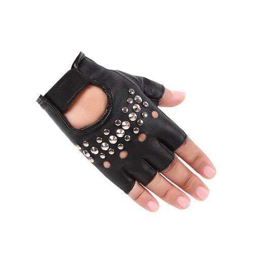 直批女士舞蹈多钉皮革半指手套