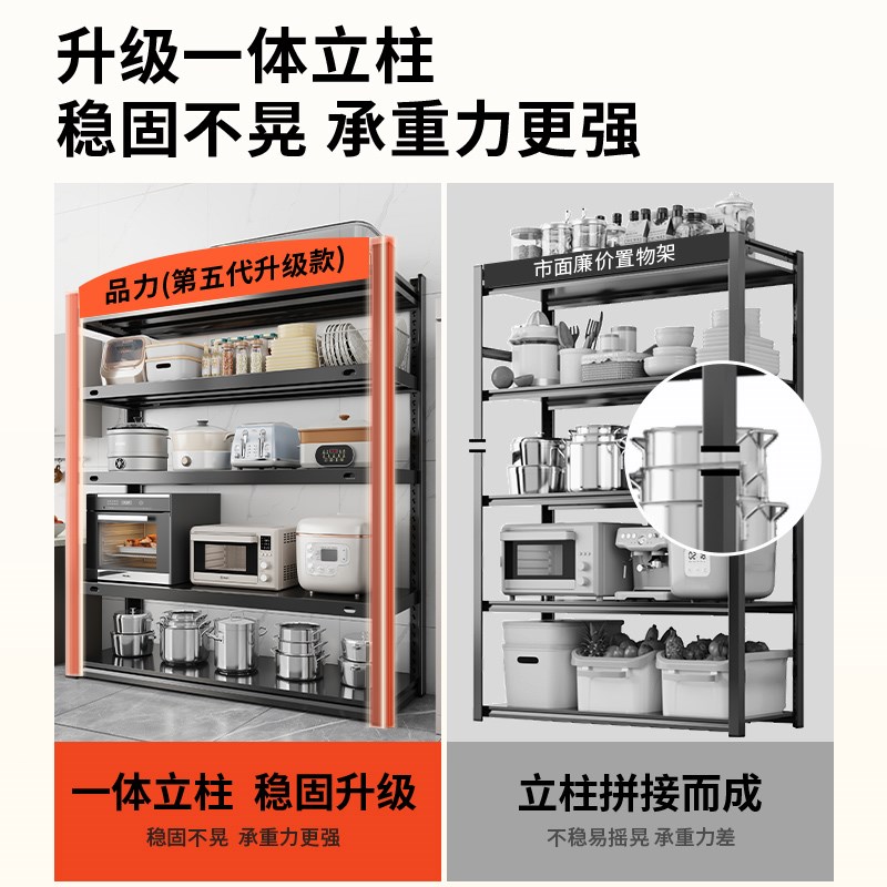 厨房置物架多层家用收纳架落地多功能微波炉加粗加厚储物架子宽松