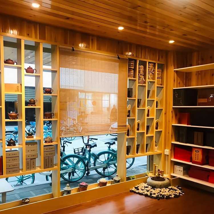 免打孔新中式窗帘卷帘竹帘竹窗帘罗马帘遮阳茶室阳台隔断拉珠款