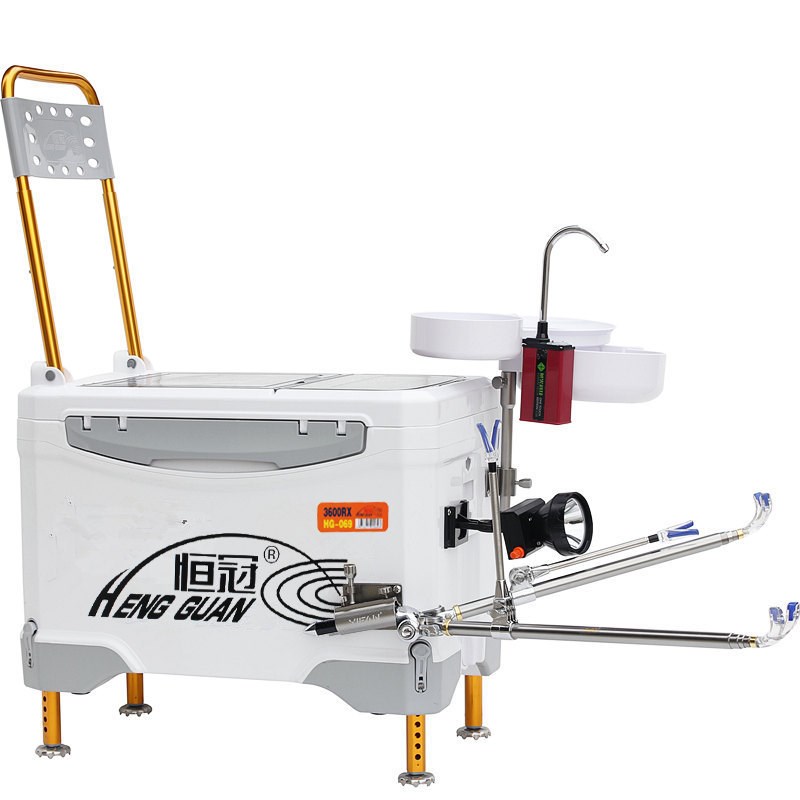 恒冠2024新款钓箱四脚升降靠背多功能钓鱼箱36L加厚台钓箱渔具069