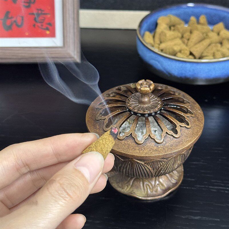 手拿莲花香炉多功能香炉可点塔香香片的合金炉子