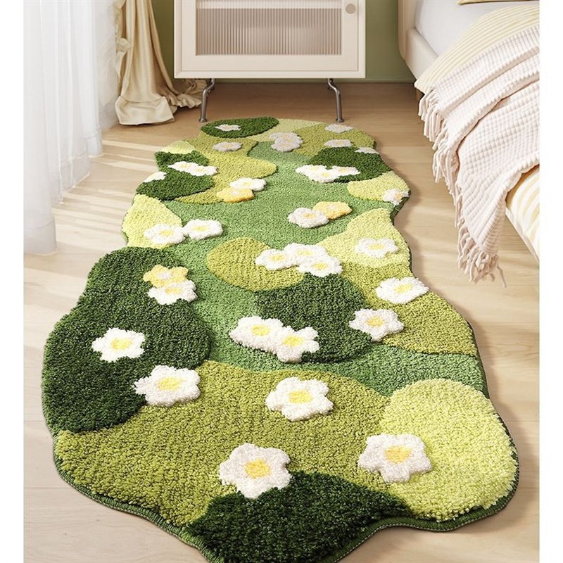 小清新花卉植绒地毯卧室床边毯家用客厅书房耐脏吸水簇绒机织地毯