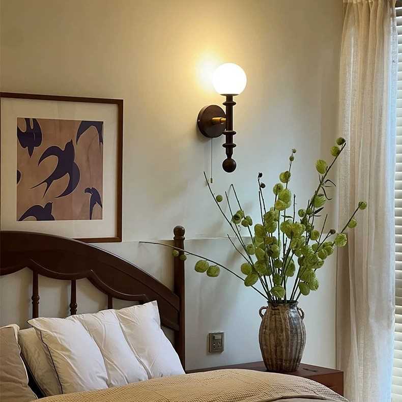 法式复古中古壁灯卧室床头灯美式新中式客厅镜前灯带拉线开关灯具