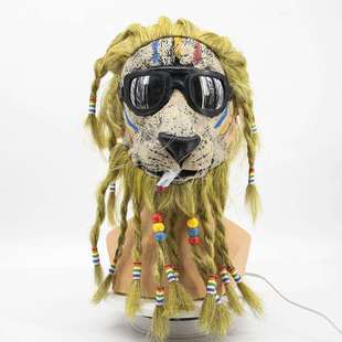 万圣节直播头套成人愤怒的狮子头舞会派对动物乳胶墨镜狮子王面具