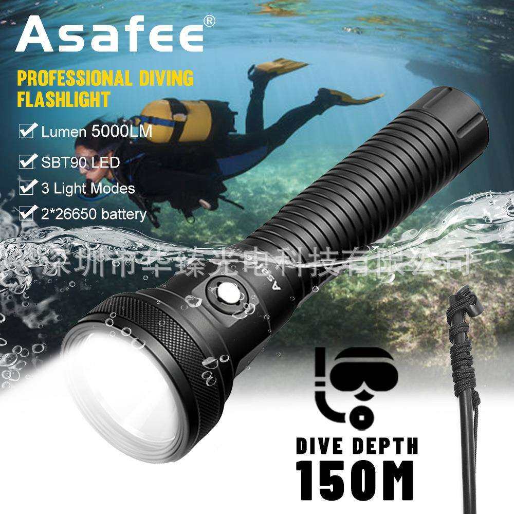 23年新款大功率潜水手电筒SBT90灯珠磁控开关5000流明带电量显示