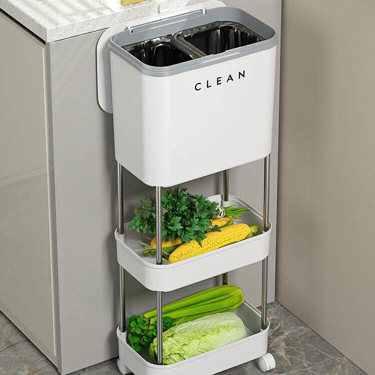 厨房垃圾桶置物架多层家用大容量加高带盖一体化干湿分离带内桶轮