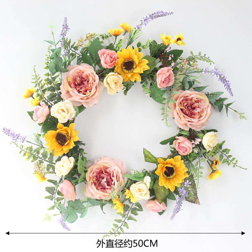 仿真花绢花门饰门环绢布向日葵牡丹花环装饰壁饰户外门饰节日装饰
