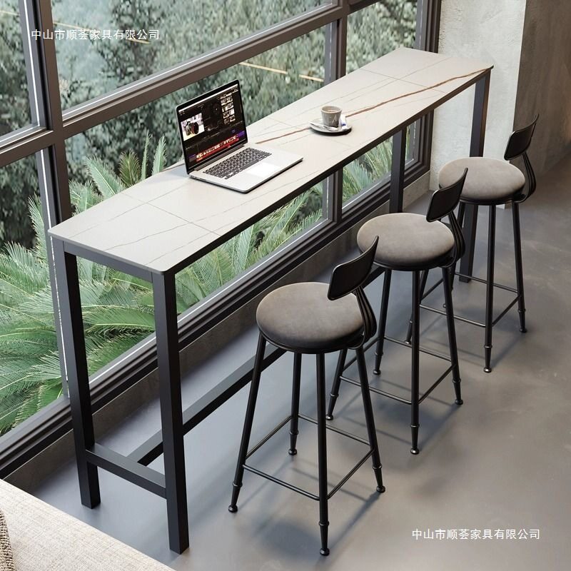 岩板靠墙吧台桌高脚桌简约家用客厅餐桌窄桌长条桌奶茶店桌椅批发