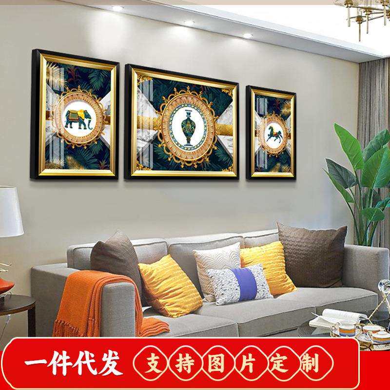 钻石绣2019新款客厅发财鹿大象5d钻石画满钻抽象三联画点钻十字绣