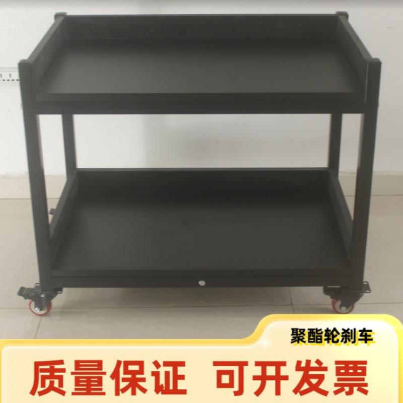 移动工作台带轮子黑色摄影桌带围边防静电双层周转台物料车检验桌图片