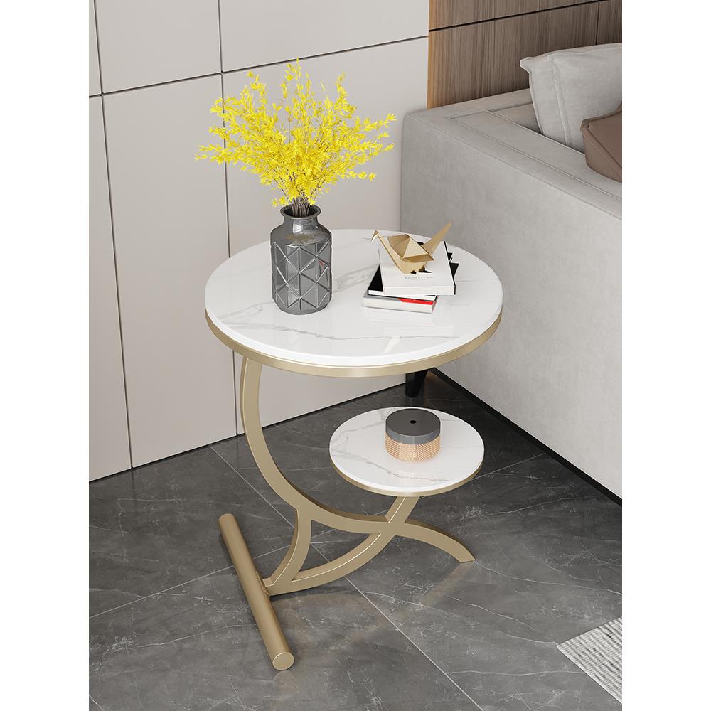 轻奢岩板边几简约现代圆形客厅小茶几阳台小圆桌沙发茶桌网红角几