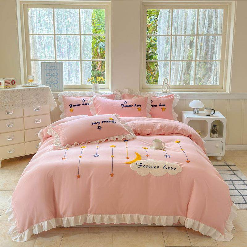 韩式可爱公主风水洗棉四件套新款少女心床单被套三件套床上用品