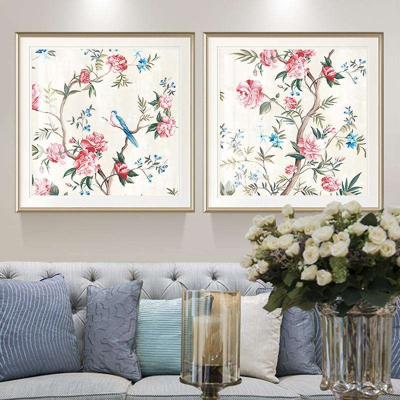 现代美式乡村花鸟装饰画法式中国风客厅餐厅玄关壁画卧室床头挂画