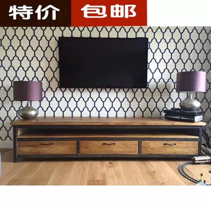 美式实木铁艺电视柜loft工业风格家具带抽屉电视桌客厅储物柜
