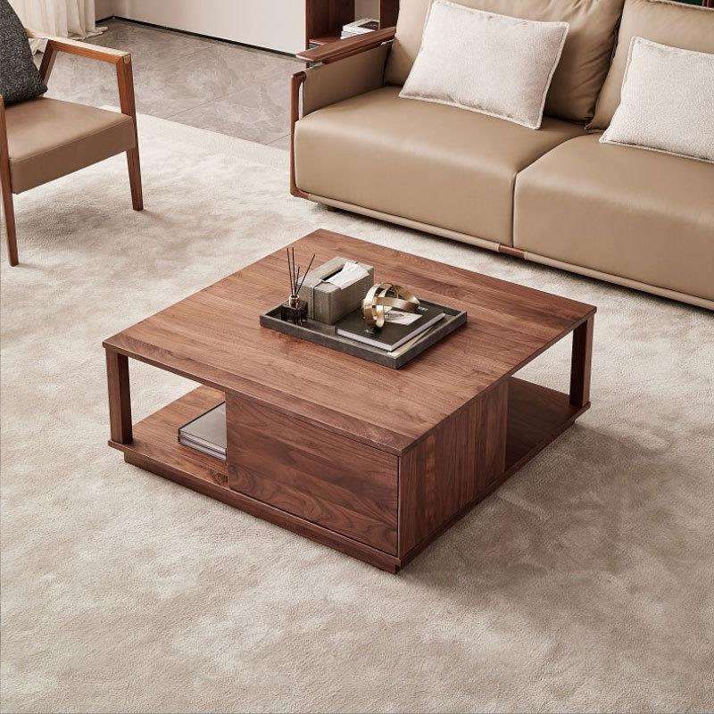 北美黑胡桃木实木方形茶几樱桃木橡木原木简约形客厅储物收纳茶几