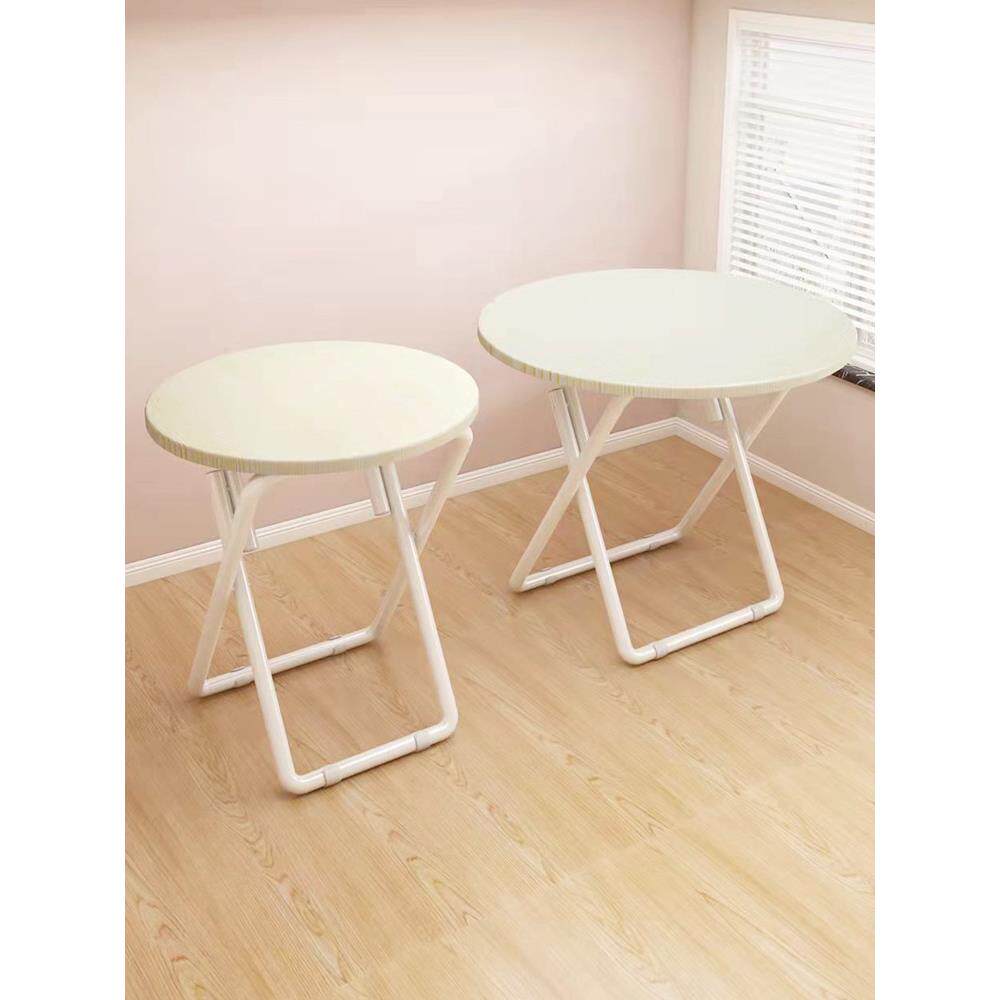 简约休闲圆桌折叠桌子家用餐桌小户型阳台白色小圆桌宿舍简易饭桌