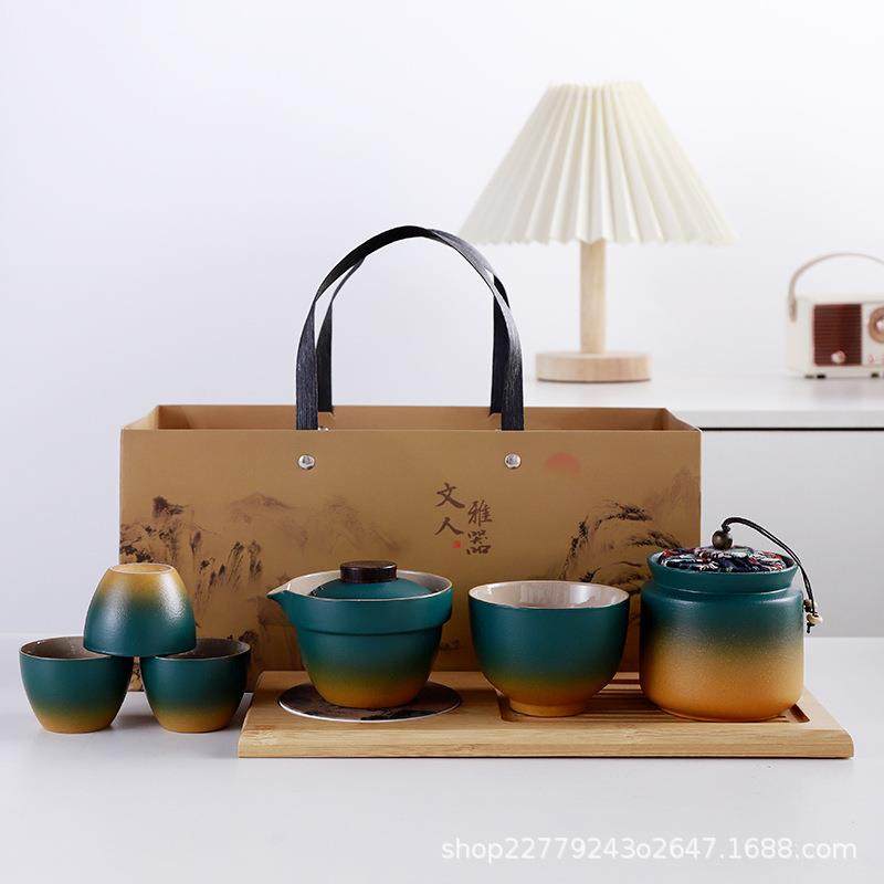 旅行茶具套装户外便携式露营喝茶装备陶瓷快客杯办公室功夫泡茶壶