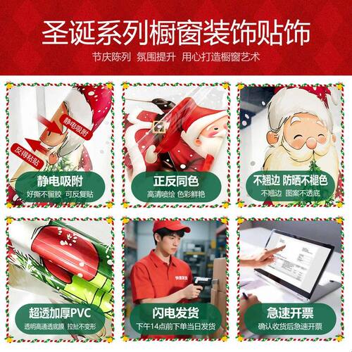 橱窗玻璃门贴2026圣诞节橱窗玻璃贴纸店铺装饰窗花窗贴静电贴创意