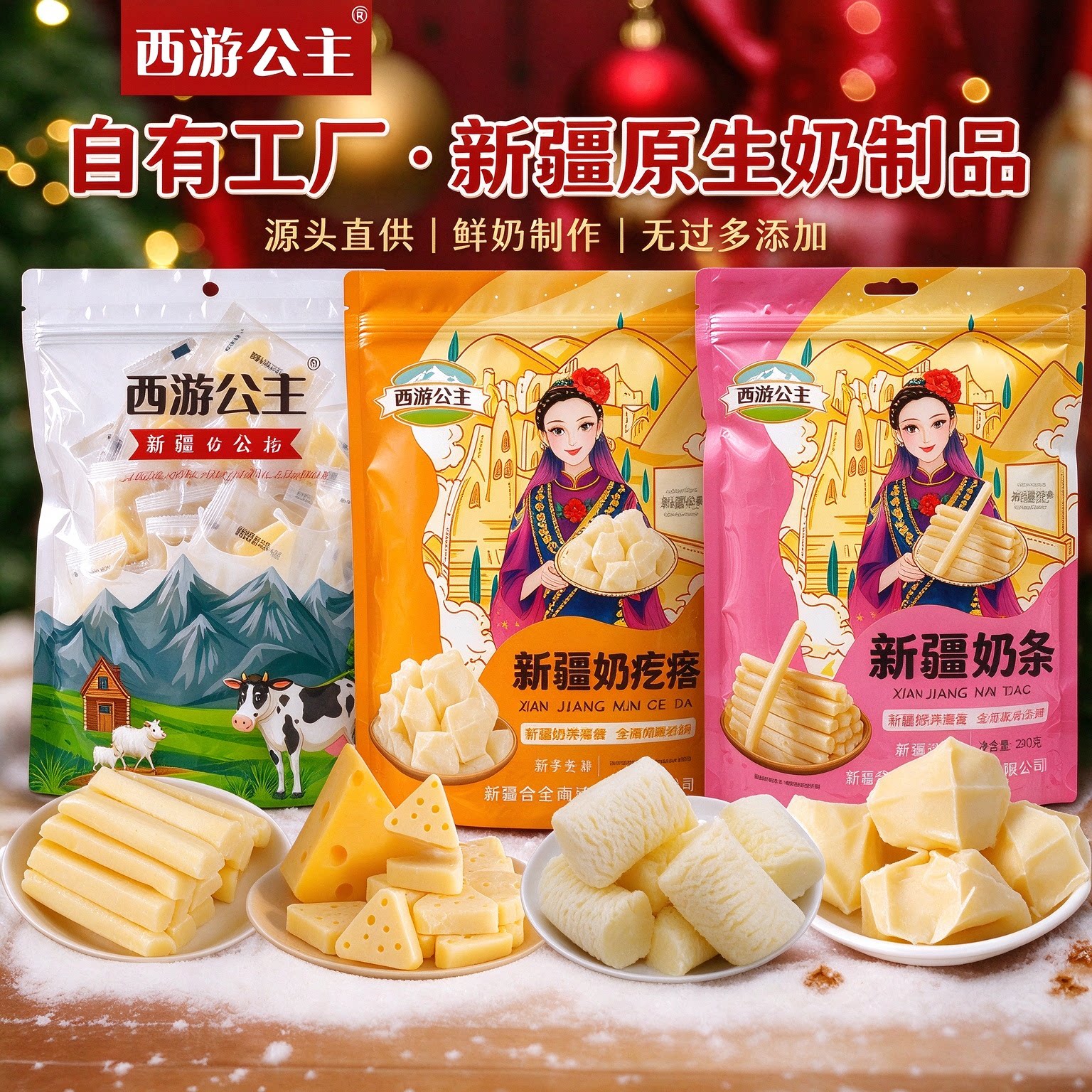 西游公主新疆奶疙瘩奶酥奶糖奶片奶条三角奶酪奶贝喜糖年货500克