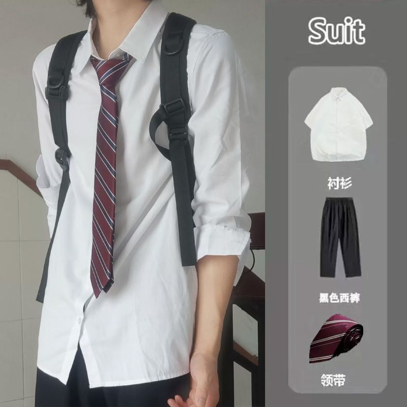 【送领带】dk制服衬衫男短袖套装日系复古学院风男女学生班服宽松