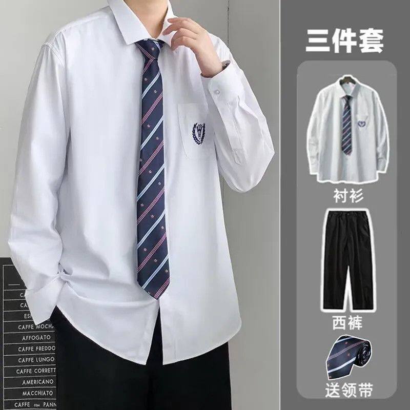 dk衬衫白色长袖衬衫男女情侣套装宽松dk领带韩版班服毕业衣服衬衣