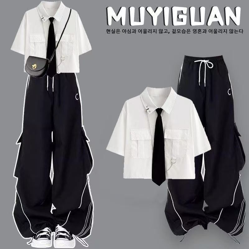 DK制服白衬衫学院风套装短袖痞帅夏季宽松休闲日系衬衣班服一套装