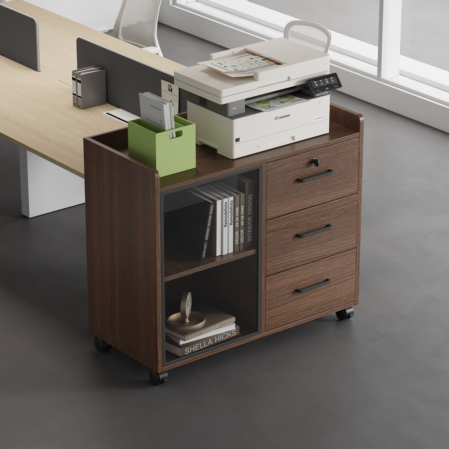 办公室打印机柜茶水柜矮柜文件柜办公柜边柜侧柜玻璃门移动柜落地