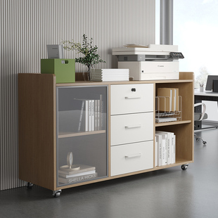 办公室打印机柜文件柜办公区边柜侧柜茶水矮柜透明门可移动落地柜
