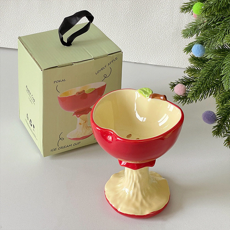 创意陶瓷高脚杯甜品杯雪糕杯冰淇淋高颜值餐厅实用家用酸奶杯礼盒