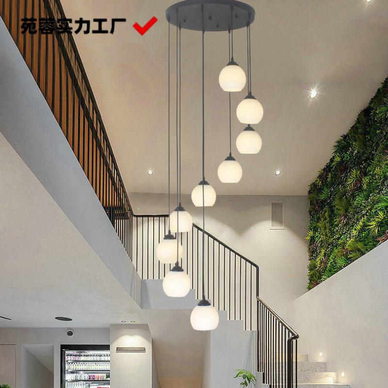 楼梯吊灯美式轻奢公寓楼梯间长吊灯旋转复式楼loft灯具阁楼灯饰