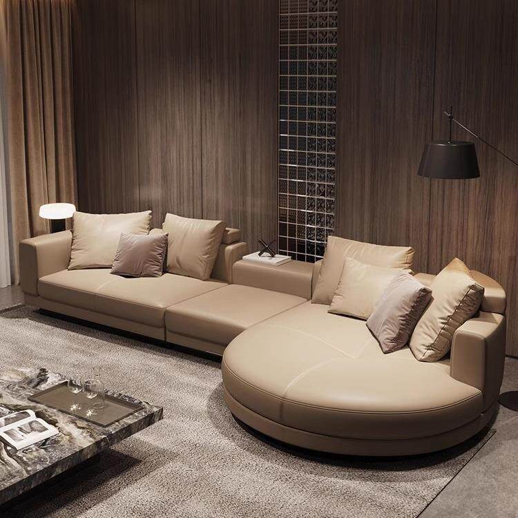 意式极简别墅区真皮沙发现代简约大平层户型轻奢客厅布艺转角沙发
